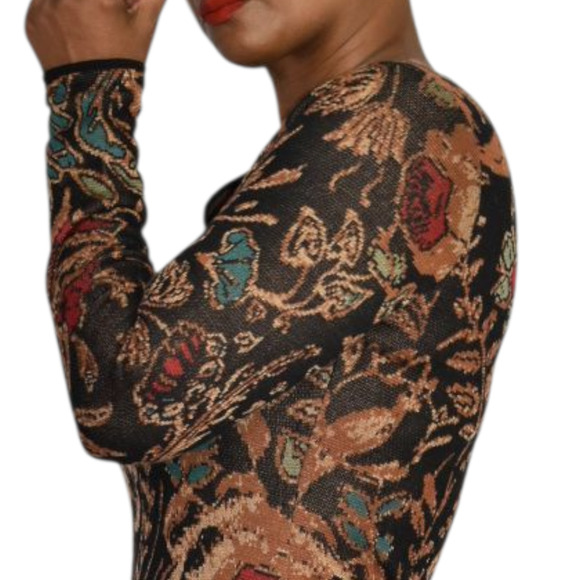 Peruvian Connection Floral Dress Black Tapestry Jacquard Long Sleeves Long Small - Picture 9 of 15